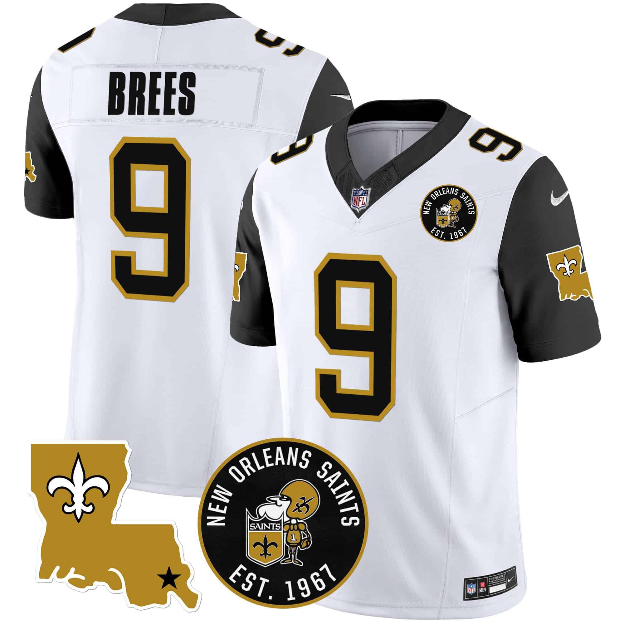 Men New Orleans Saints 9 Brees White 2024 Nike 1967 Patch Vapor Limited NFL Jersey style 2